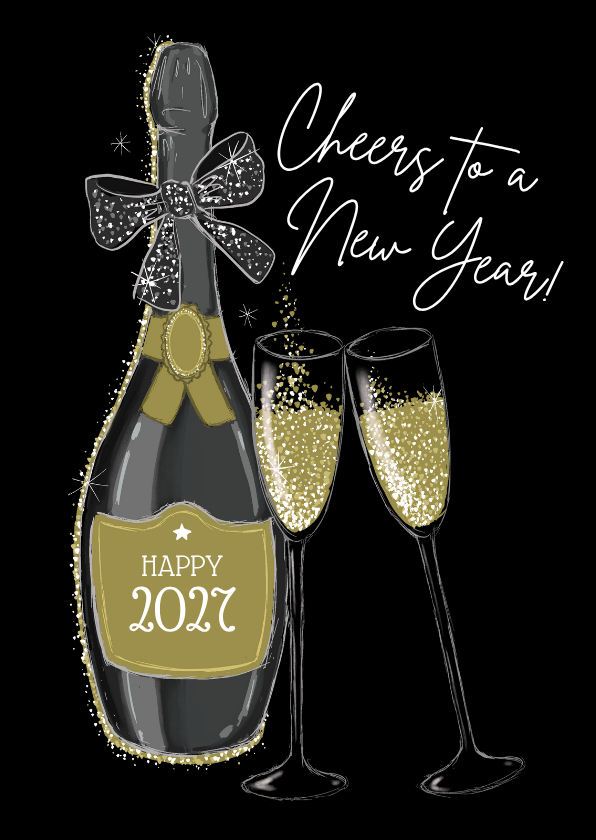 Zakelijke uitnodiging nieuwjaarsborrel champagnefles - Nieuwjaarskaarten Nieuwjaarskaarten - Zakelijke uitnodiging nieuwjaarsborrel champagnefles