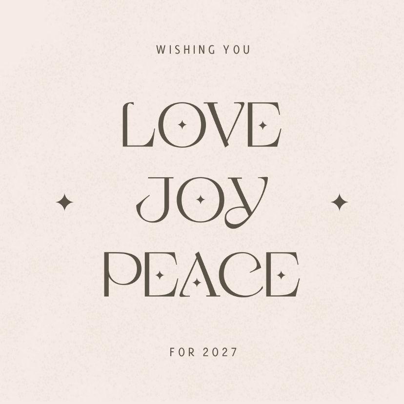 Zandkleurige nieuwjaarskaart love joy peace - Nieuwjaarskaarten Nieuwjaarskaarten - Zandkleurige nieuwjaarskaart love joy peace