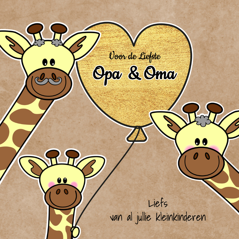Lieve Opa en Oma giraffe hart - Opa en Oma kaarten Opa en Oma kaarten - Lieve Opa en Oma giraffe hart