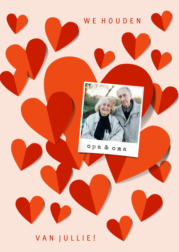 Oma en opa kaart met rode hartjes en foto - Opa en Oma kaarten Opa en Oma kaarten - Oma en opa kaart met rode hartjes en foto