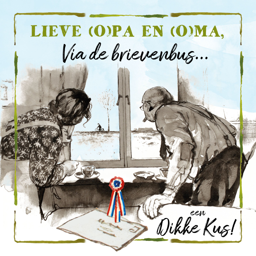 Opa en oma kaart met tekst kus via de brievenbus - Opa en Oma kaarten Opa en Oma kaarten - Opa en oma kaart met tekst kus via de brievenbus