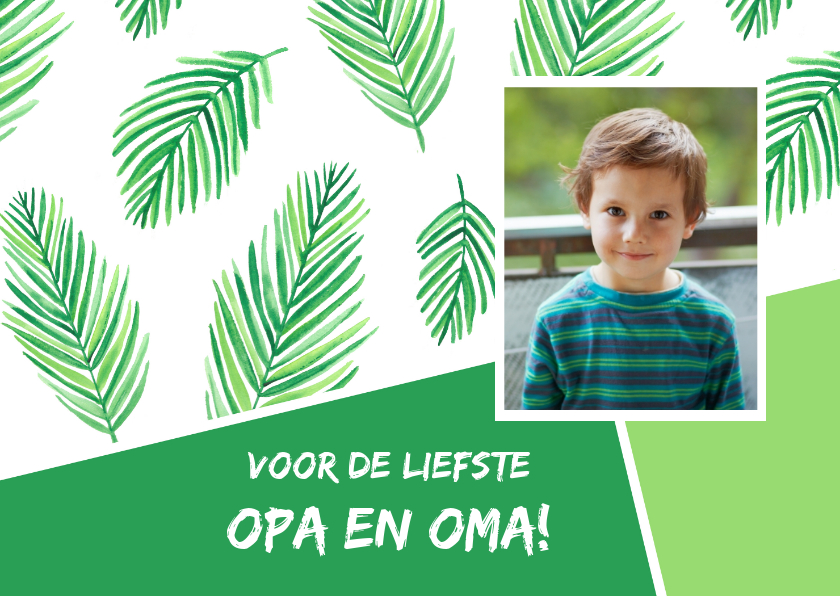 Opa- en omadagkaart met bladeren en foto - Opa en Oma kaarten Opa en Oma kaarten - Opa- en omadagkaart met bladeren en foto