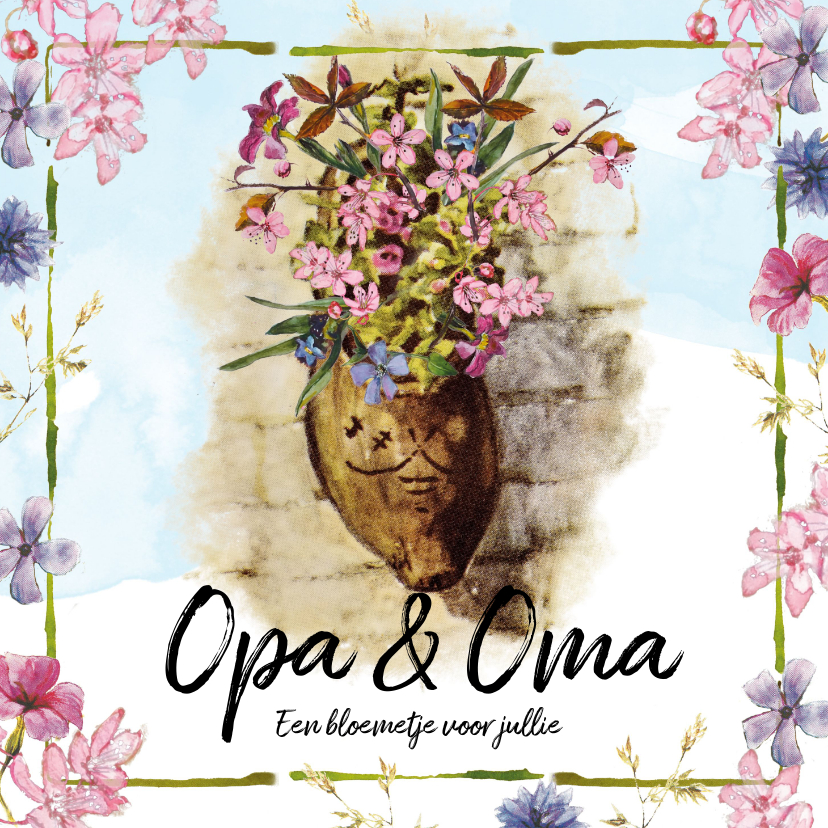 Kaart bloemen in klomp voor opa en oma - Opa en Oma kaarten Opa en Oma kaarten - Kaart bloemen in klomp voor opa en oma