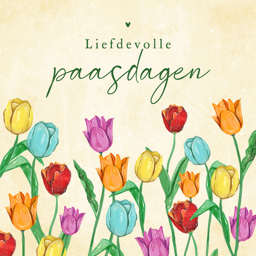 Paaskaarten - Paaskaart bloemen tulpen kleurrijk liefdevolle paasdagen