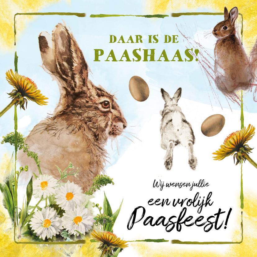 Paaskaarten - Paaskaart Daar is de paashaas!