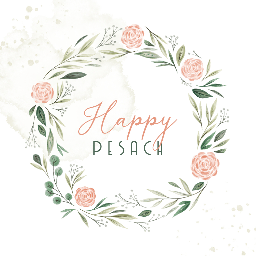 Paaskaarten - Paaskaart Happy Pesach met bloemenkrans