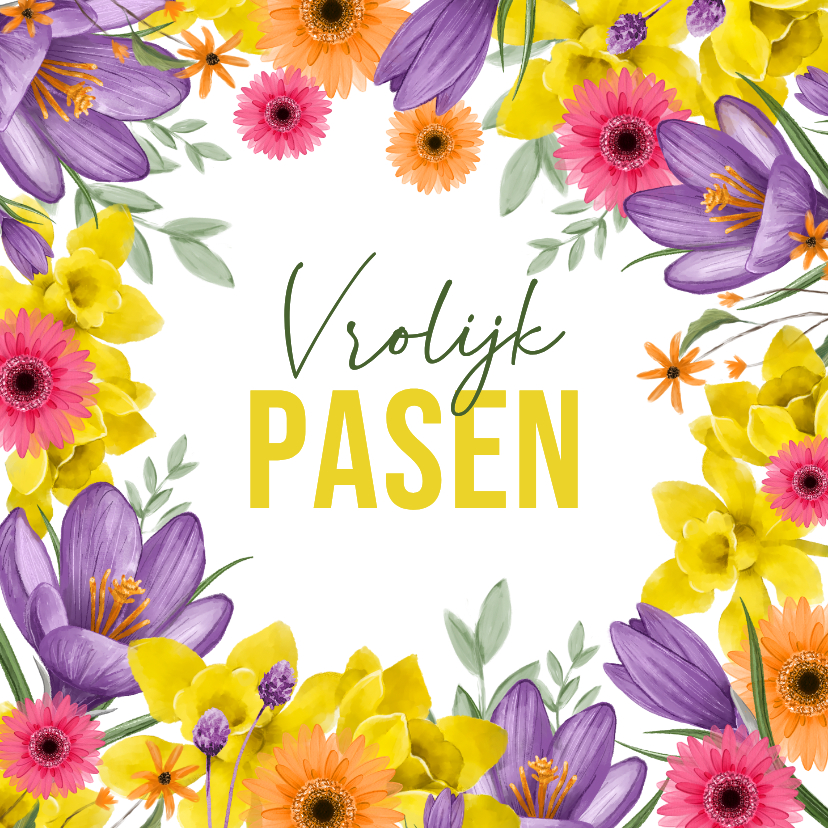 Paaskaarten - Paaskaart lente bloemen kleurrijk fijn pasen