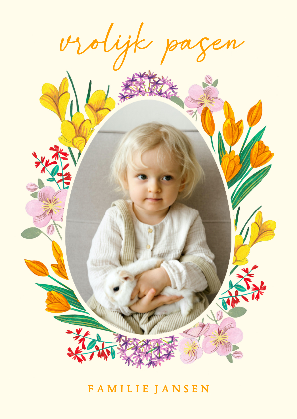 Paaskaarten - Paaskaart lente bloemen met foto