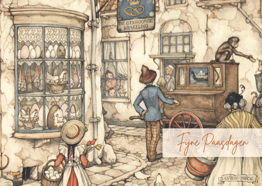 Paaskaart met nostalgisch straatbeeld en paaseieren - Paaskaarten Paaskaarten - Paaskaart met nostalgisch straatbeeld en paaseieren