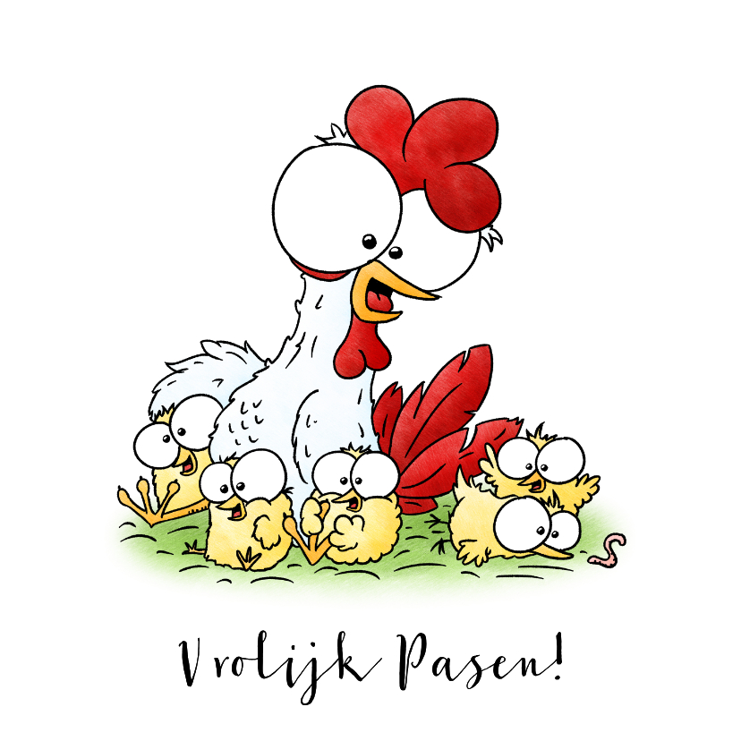 Paaskaart - Moeder kip met kuikentjes - Paaskaarten Paaskaarten - Paaskaart - Moeder kip met kuikentjes