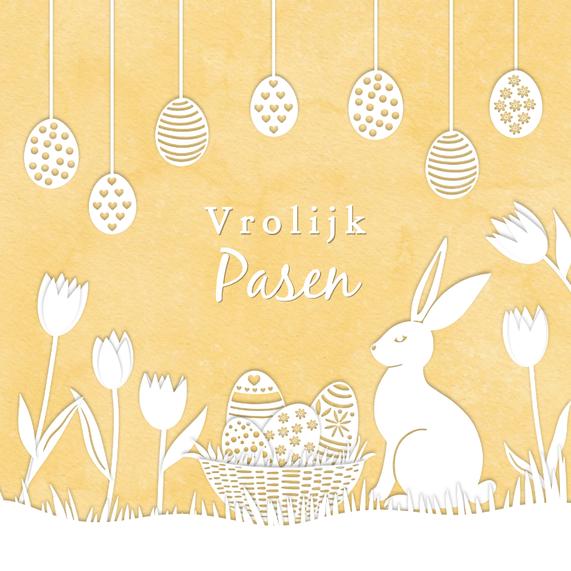 Paaskaarten - Paaskaart paashaas met mandje eieren
