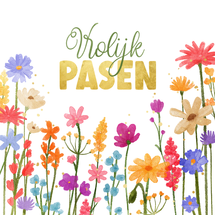 Paaskaarten - Paaskaart vrolijk lente wilde bloemen kleuren vrolijk pasen