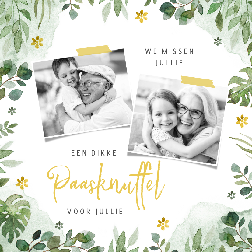 Paaskaarten - Paaskaartje paasknuffel lente bloemen foto's opa oma