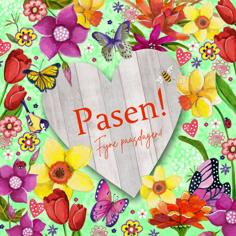 Paaskaarten - Pasen Bloemen Hout Hart