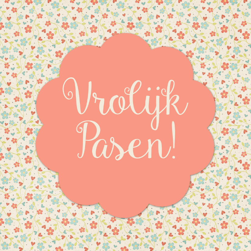 Vrolijk Pasen bloemen - DH - Paaskaarten Paaskaarten - Vrolijk Pasen bloemen - DH