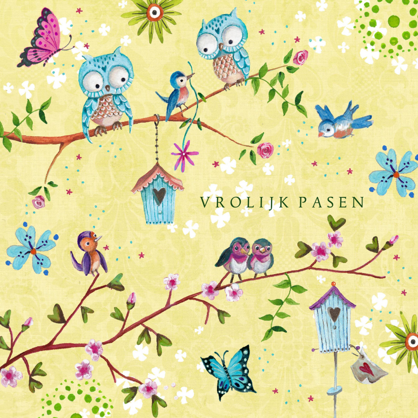 Paaskaarten - Vrolijk Pasen paastak vlinders lente