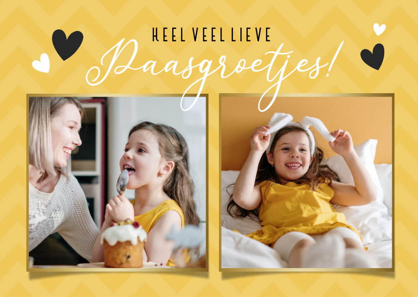 Paaskaarten - Vrolijke gele paasgroetjes paaskaart met 2 eigen foto's 