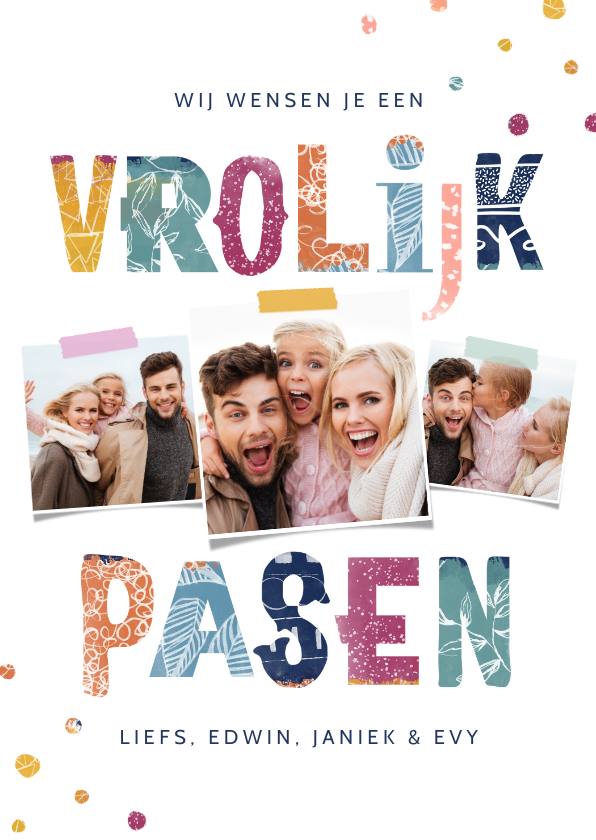 Paaskaarten - Vrolijke paaskaart kleurrijk typografisch fotocollage