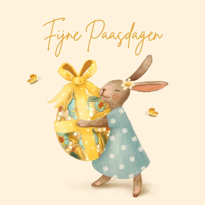 Paaskaarten - Vrolijke paaskaart met konijn met groot ei