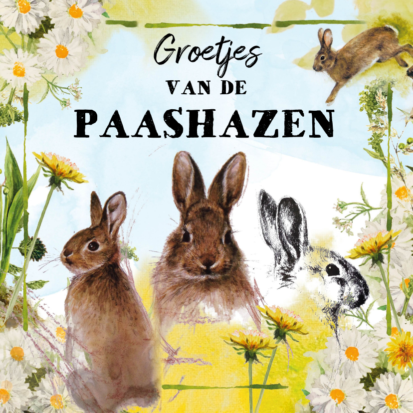 Paaskaarten - Vrolijke paaskaart met paashazen