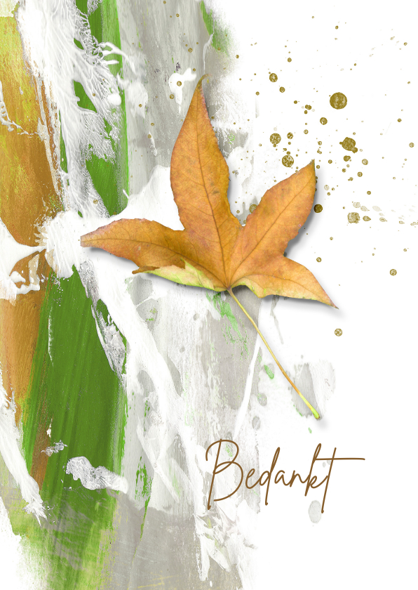 Rouwkaarten - Bedankkaart geel herfstblad met groen