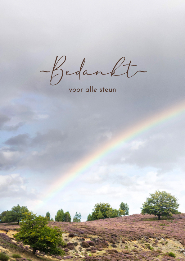 Rouwkaarten - Bedankkaart heidelandschap met regenboog