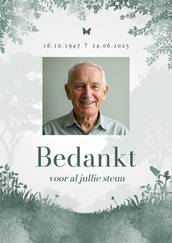 Rouwkaarten - Bedankkaart natuur bos waterverf afscheid uitnodiging foto
