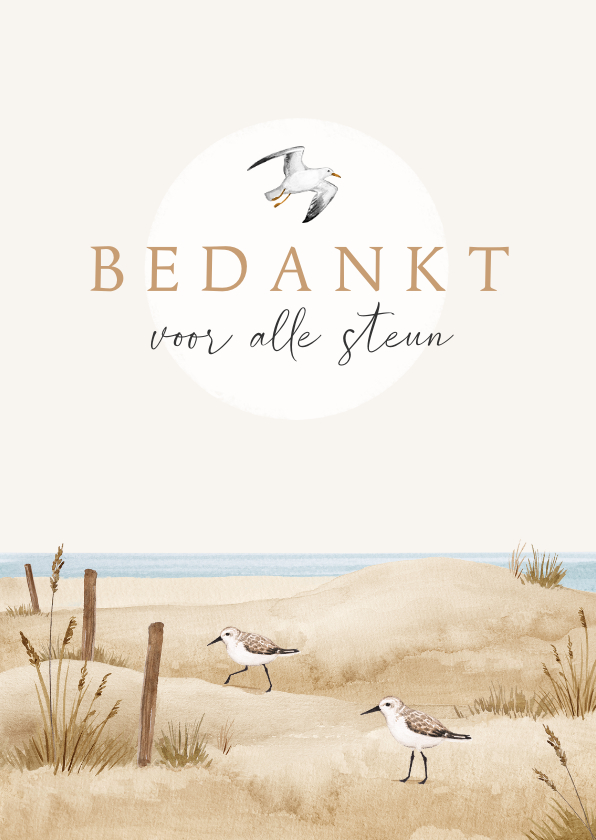 Rouwkaarten - Bedankkaart rouw strand vogels zee duinen unisex