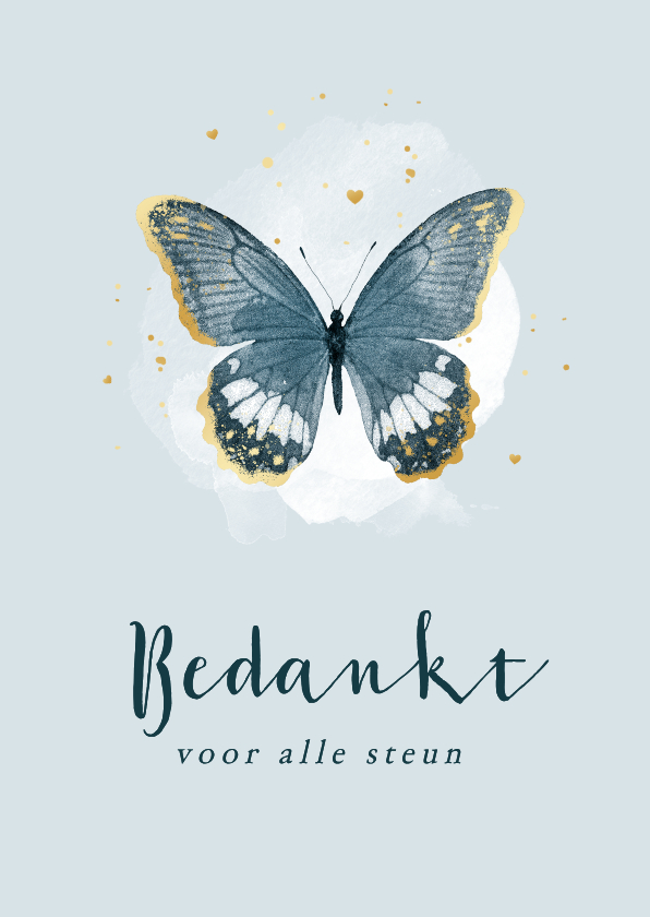 Bedankkaart rouw vlinders waterverf blauw goud bedankt - Rouwkaarten Rouwkaarten - Bedankkaart rouw vlinders waterverf blauw goud bedankt