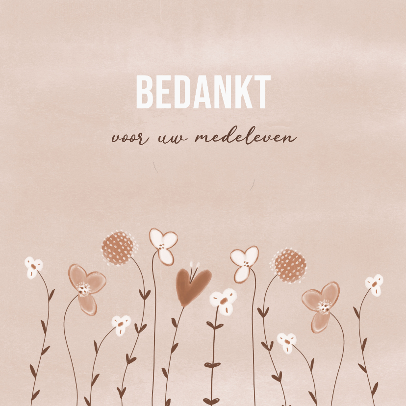 Rouwkaarten - Bedankkaartje na overlijden beige bruin bloemen