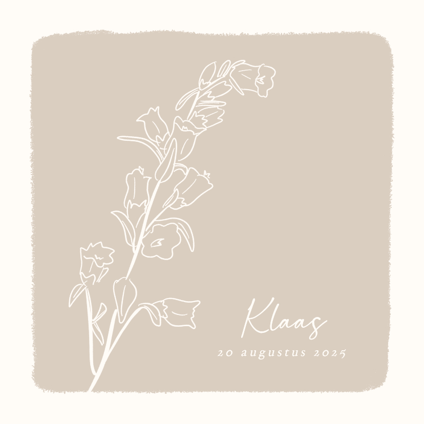 Beige rouwkaart bedankt met lijntekening bloem - Rouwkaarten Rouwkaarten - Beige rouwkaart bedankt met lijntekening bloem
