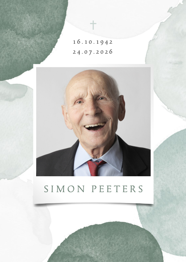 Rouwkaarten - Bidprentje man stijlvol waterverf foto groen