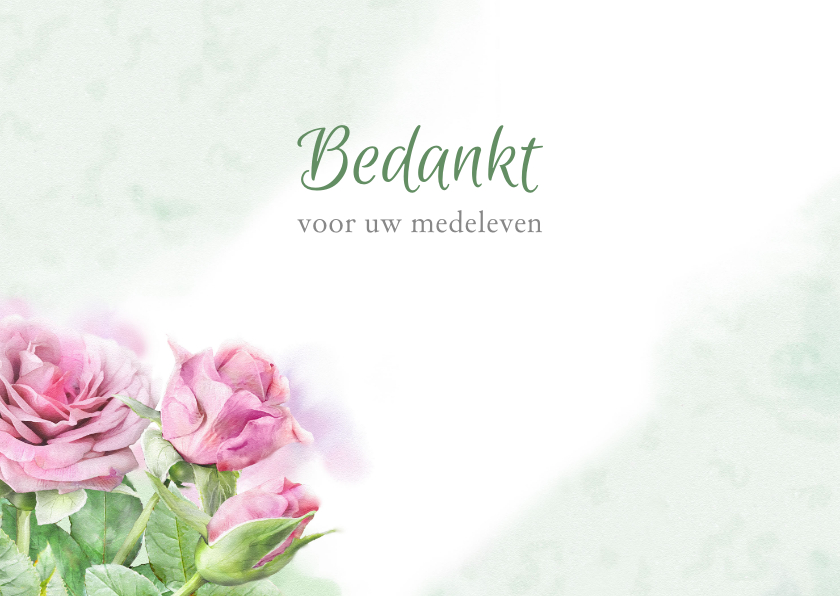 Rouwkaarten - Mooie bedankkaart met bloemen, roze rozen op aquarel