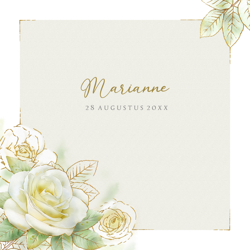 Rouwkaarten - Mooie rouwkaart met een witte roos met goudlijn