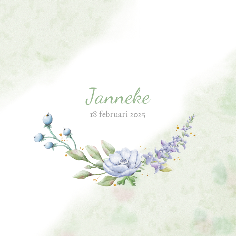 Mooie rouwkaart met takjes en blauwe bloemen - Rouwkaarten Rouwkaarten - Mooie rouwkaart met takjes en blauwe bloemen