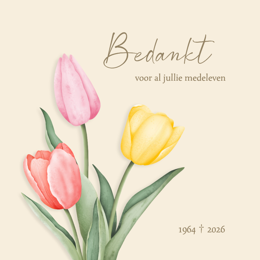 Rouw bedankkaartje aquarel tulpen - Rouwkaarten Rouwkaarten - Rouw bedankkaartje aquarel tulpen