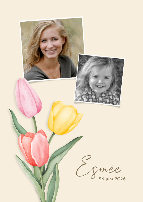 Rouwkaarten - Rouwkaart aquarel tulpen