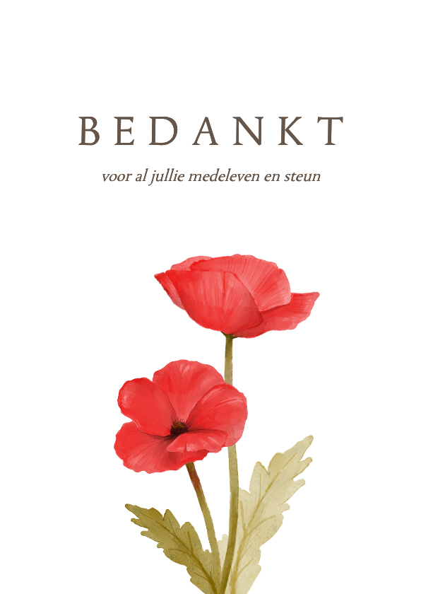 Rouwkaarten - Rouwkaart bedankt bloemen klaprozen stijlvol