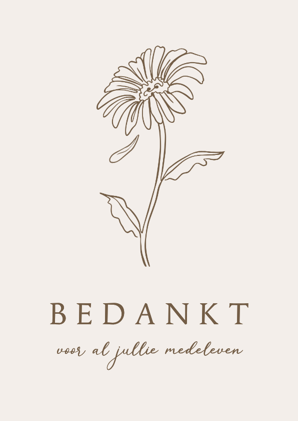Rouwkaarten - Rouwkaart bedankt line art gerbera bloem stijlvol