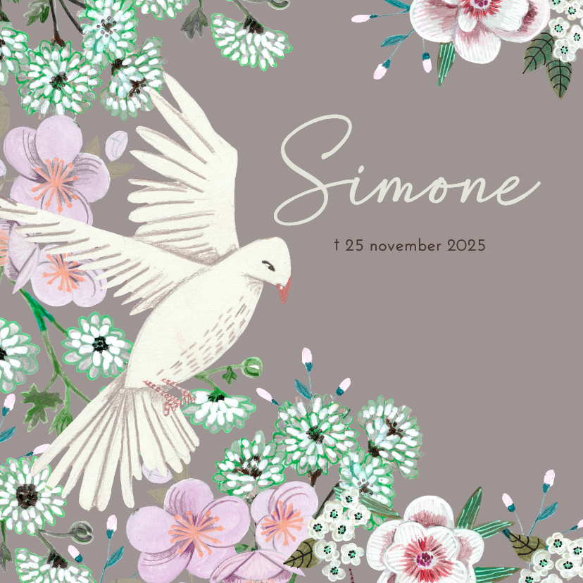Rouwkaarten - Rouwkaart bloemen met duif