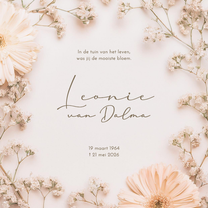 Rouwkaarten - Rouwkaart bloemetjes kader en gipskruid