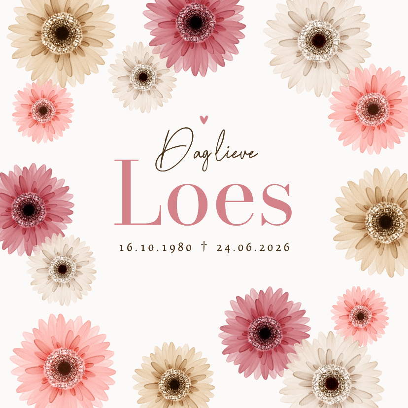 Rouwkaarten - Rouwkaart gerbera bloemen stijlvol uitvaart uitnodiging