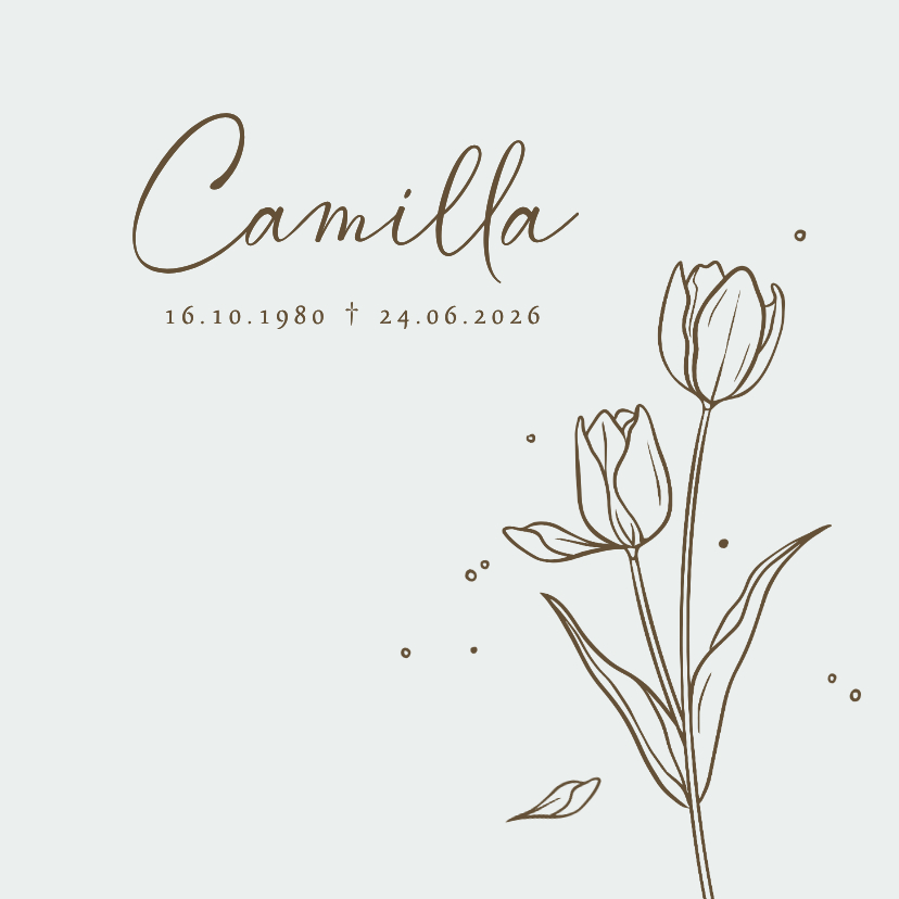 Rouwkaarten - Rouwkaart line art tekening bloemen tulpen blaadje man vrouw