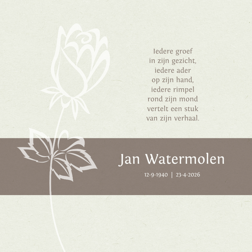 Rouwkaart met silhouet van roos en gedicht - Rouwkaarten Rouwkaarten - Rouwkaart met silhouet van roos en gedicht