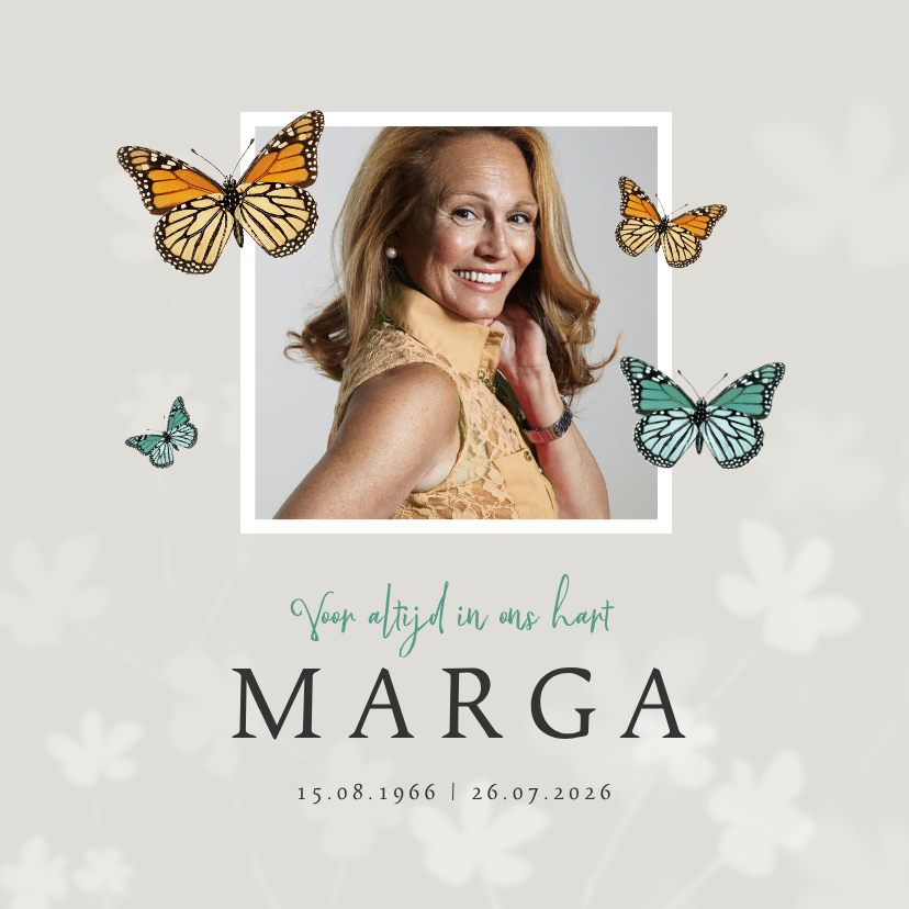 Rouwkaarten - Rouwkaart natuurlijk vlinders foto bloemen man vrouw