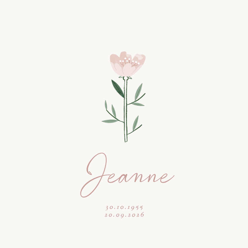Rouwkaarten - Rouwkaart oudroze tulp beige minimalistisch vrouw
