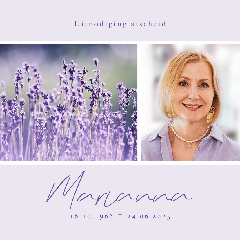 Rouwkaart paars lavendel foto stijlvol modern - Rouwkaarten Rouwkaarten - Rouwkaart paars lavendel foto stijlvol modern