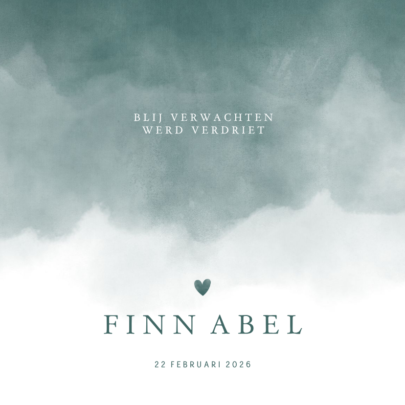 Rouwkaarten - Rouwkaart petrol blauwe waterverf met hartje