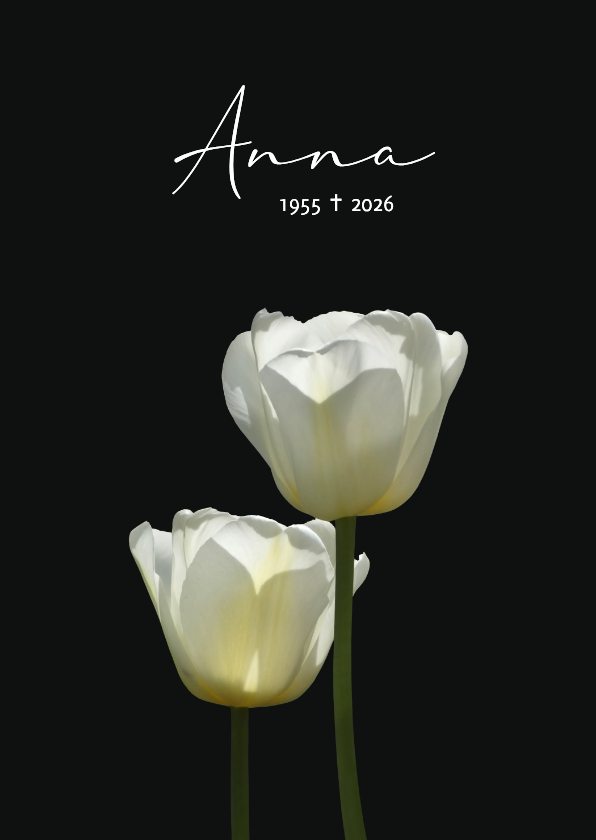 Rouwkaarten - Rouwkaart twee zacht witte tulpen