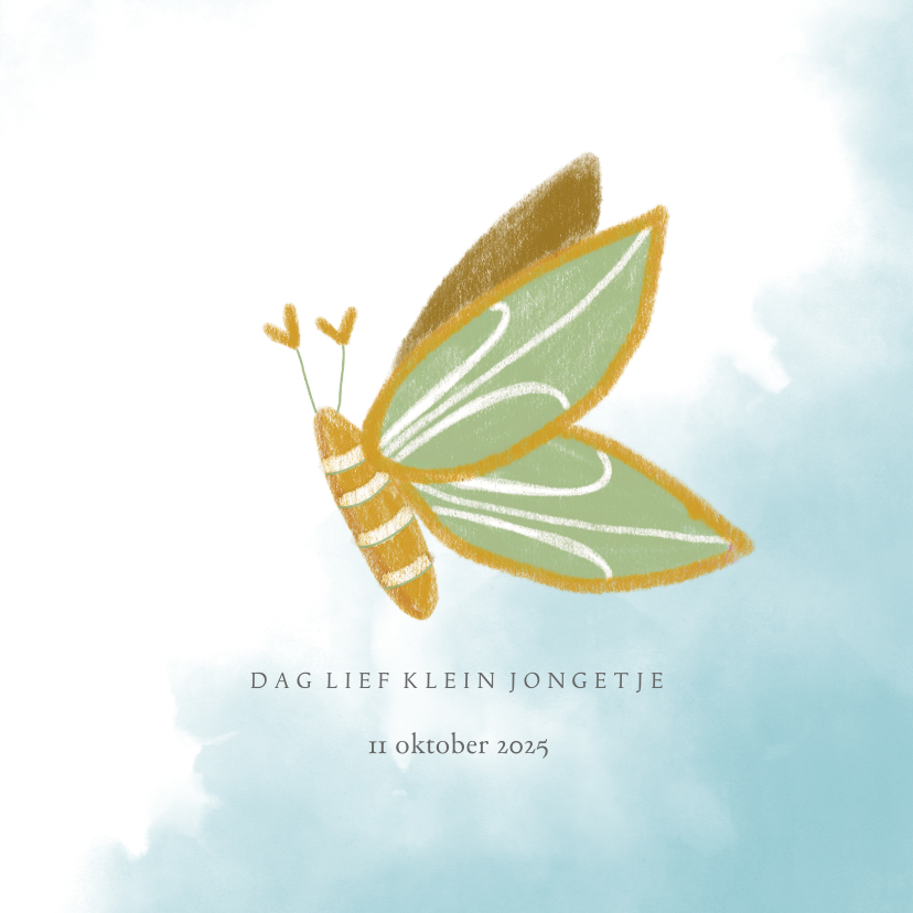 Rouwkaarten - Rouwkaart vlinder jongen groen met waterverf achtergrond